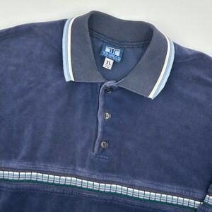 Vintage Y2K TAGRAG Custom Built XL Polo Shirt Long Sleeve Blue Striped USA